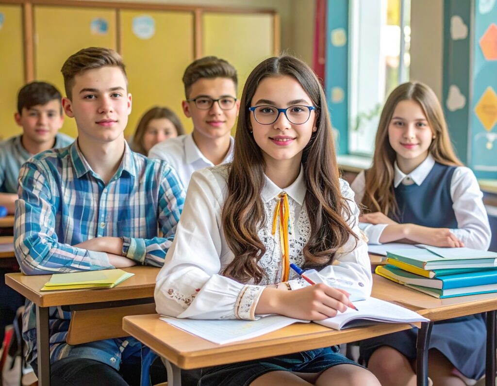 a group of teens at school